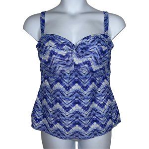 Catalina Tie Dye Zig Zag Blue Adjustable Tankini Swim Top Womens Plus Size 1X